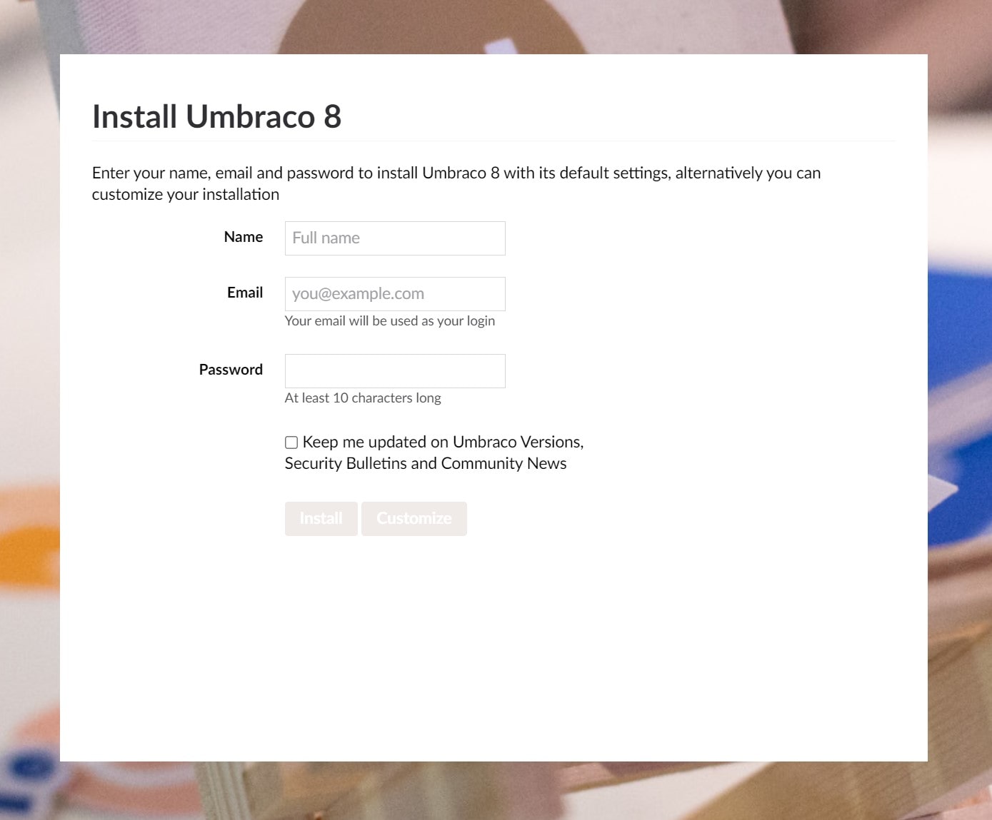 Install Umbraco 8 screenshot